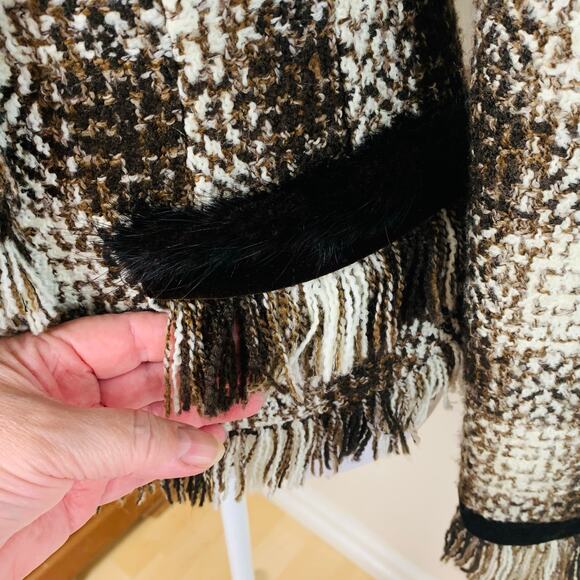 Cache Vintage 6 Size Women's Faux Fur Velvet Fringe Plaid Jacket Fall Boho - Picture 10 of 13